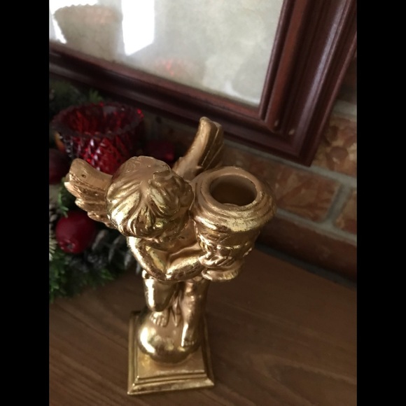 Rare VTG Gold Wing Cherub Candleholder Sculpture - Picture 6 of 7